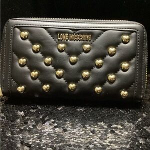 Love Moschino Black Wallet with Gold Heart Accents